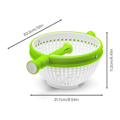 360° Rotating Salad Spinner with Handle | Multi-Function Vegetable Fruit Dryer Basket with Drain Holes | Manual Handheld Spin Dryer Bowl for Washing, Rinsing, Drying Lettuce, Herbs, Greens, and Fruits | BPA-Free Plastic Kitchen Colander